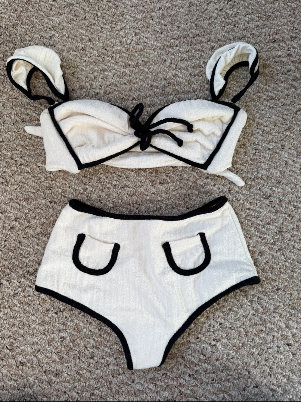 Montce X Olivia Culpo Cabana Bows Bikini in Cream and Black Terry - Picture 2 of 7